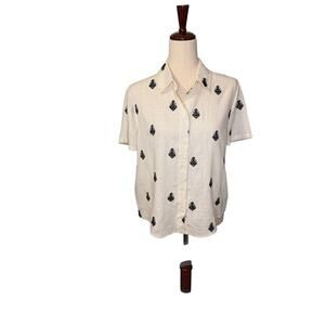 Zara Aztec Embroidered Linen Blend Blouse - Size Large